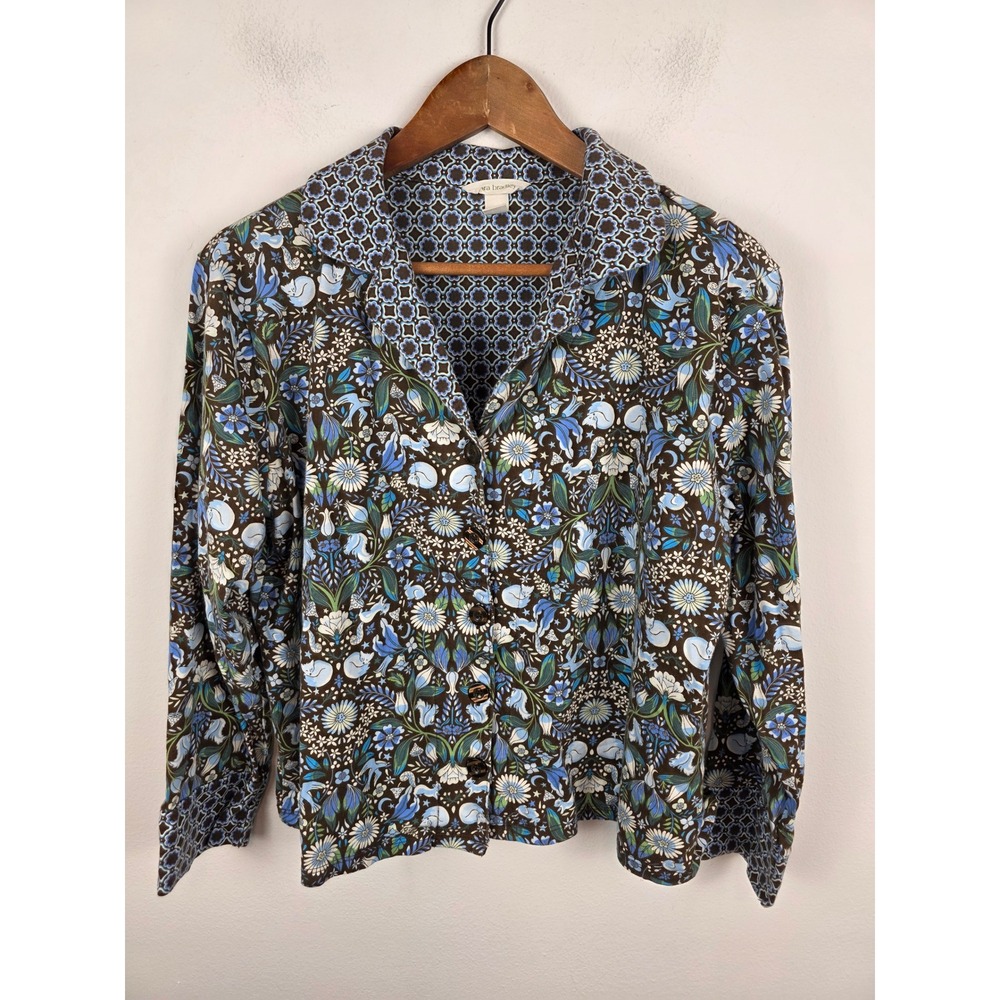 Vera Bradley Notch Collar Womens Blue Enchanted Woodland Pajama Set Size Med - Picture 2 of 7